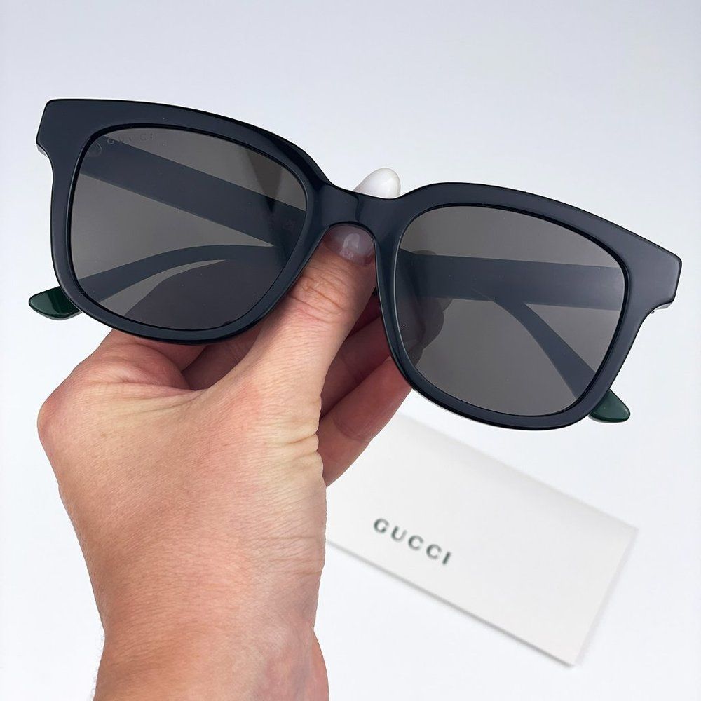 Gucci GG0847SK 001 Sunglasses Black Green Grey Square Unisex - Picture 3 of 13